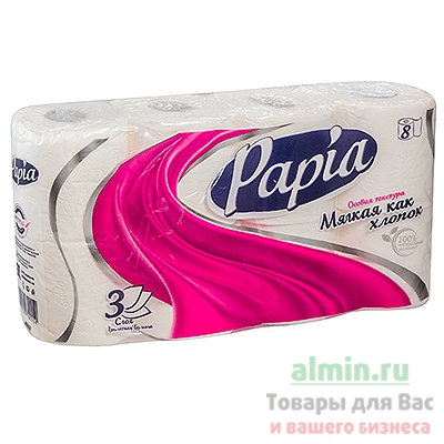 Бумага туалетная 3-сл 8 рул/уп PAPIA БЕЛАЯ HAYAT 1/7 Бумага туалетная 3-сл 8 рул/уп PAPIA БЕЛАЯ HAYAT 1/7